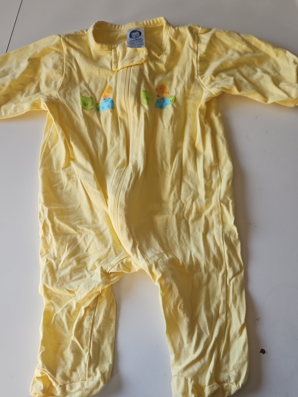 Gerber Yellow Zip Front Baby Footed One-Piece with Animal Accents